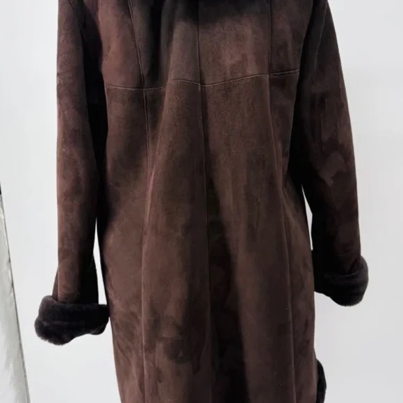 Authentic Overland Shearling Long Coat Coffee/Dark Brown - Picture 11 of 17